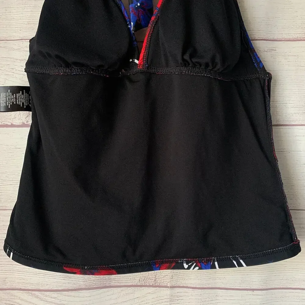 Catalina Floral Halter Tankini Swimsuit Top Red White Blue Size S (4-6)